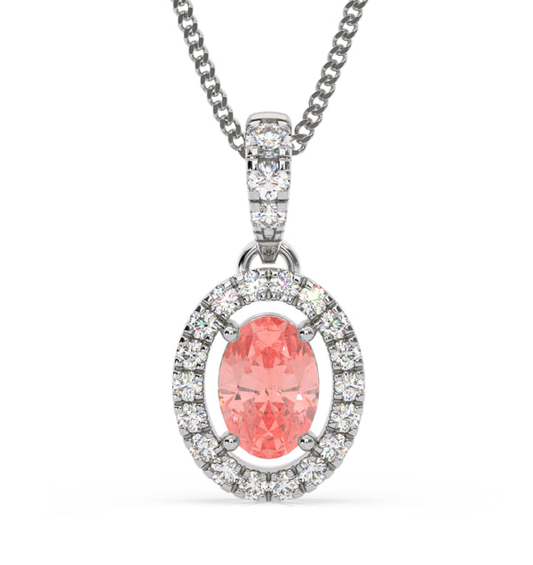 Georgina Pink Lab Diamond Oval Halo Necklace 0.70ct in 18K White Gold - Elara Collection